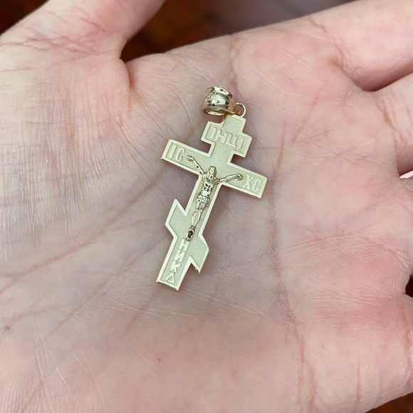 10K Solid Gold Jesus Orthodox Crucifix Russian Cross Pendant